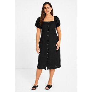INC Cottage Puff Sleeve Black Button Front Dress Women's Size 8 Dream Dressing
